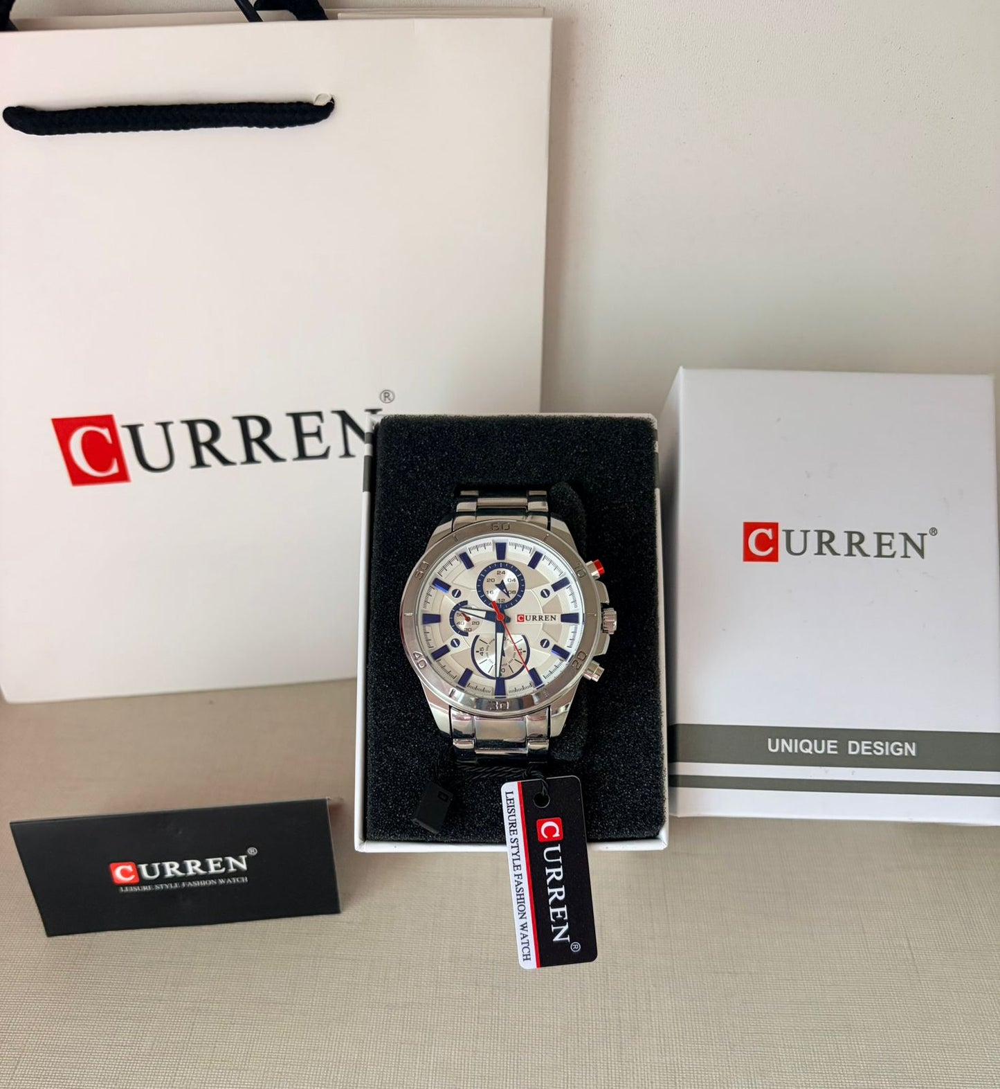 Curren Men's Chronograph Watch – White Dial Silver Stainless Steel Bracelet - Timavie