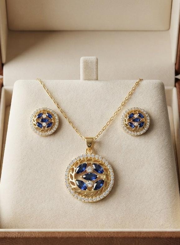 Brazilian Gold Crystal Filigree Square Flower Jewelry Set – Necklace & Earrings