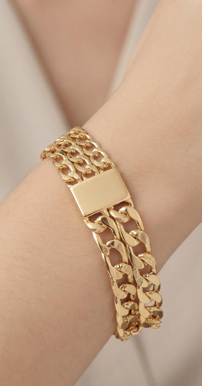 Brazilian Gold Double Cuban Link Bracelet – Crystal Pavé Magnetic Clasp - Timavie