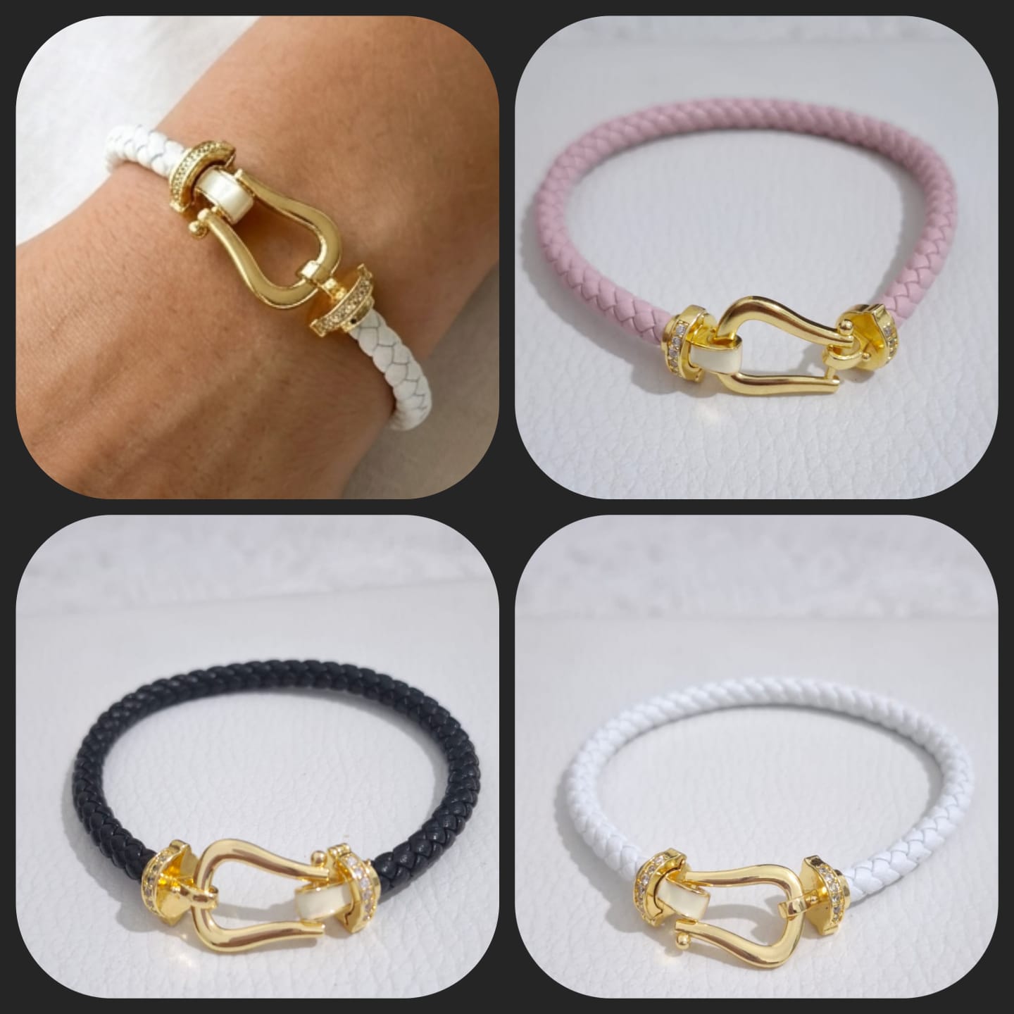 Braided Leather Anchor Bracelet Stack – Magnetic Clasp | Black & Gold - Timavie