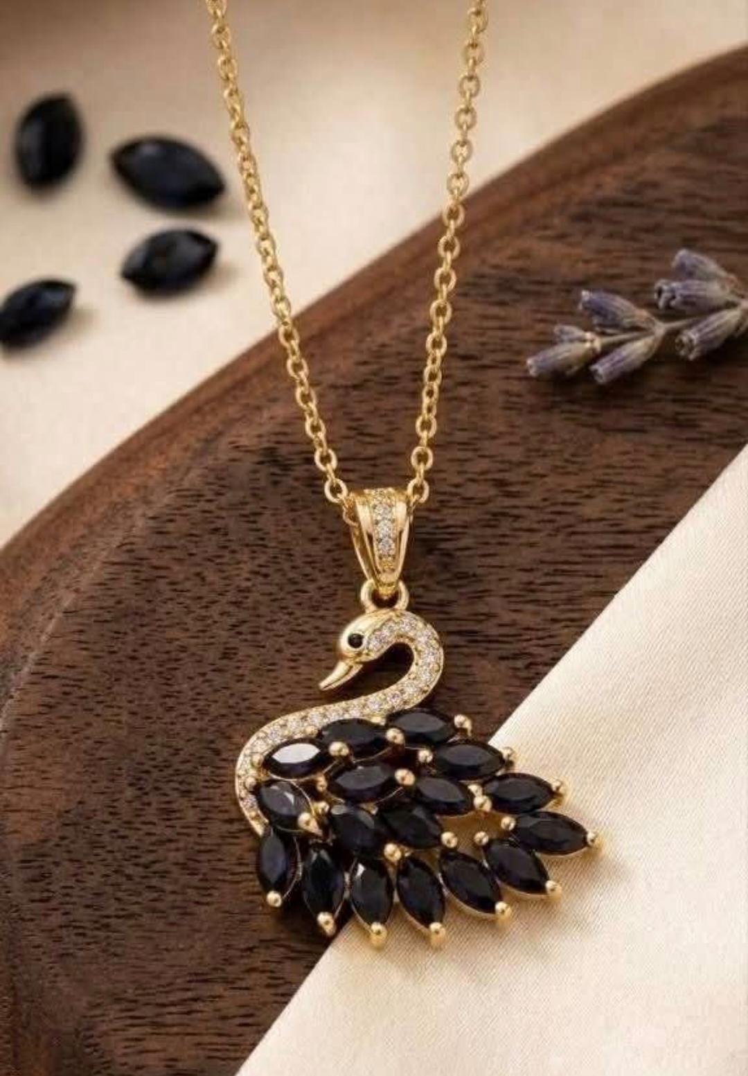 Crystal Swan Pendant Necklace – Marquise Stone Gold Chain - Timavie