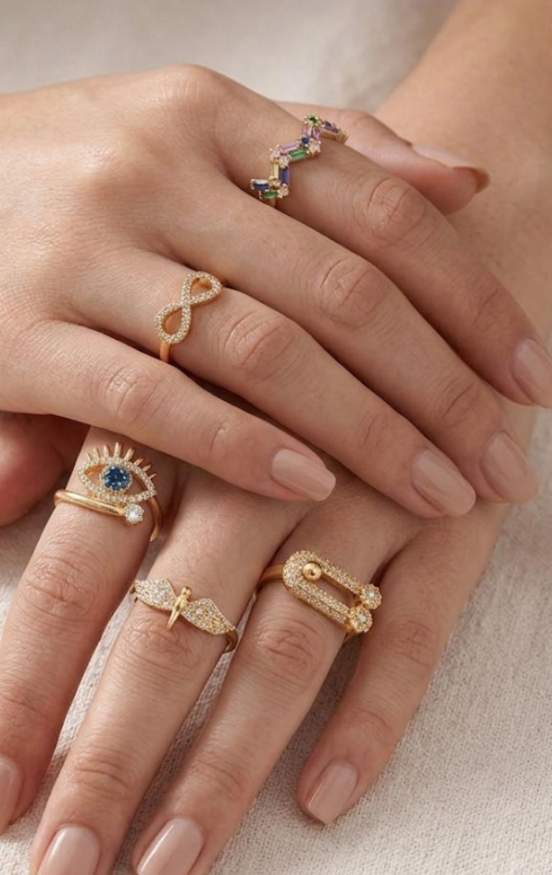 Brazilian Gold Crystal Bypass Open Ring – Adjustable Statement Ring - Timavie