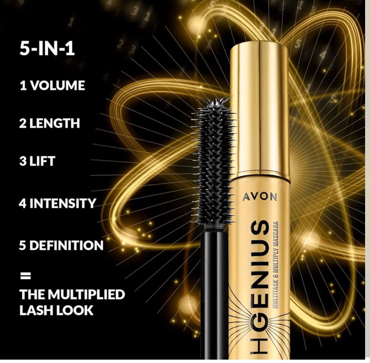 Avon LashGenius 5-in-1 benefits: Volume, Length, Lift, Intensity, Definition