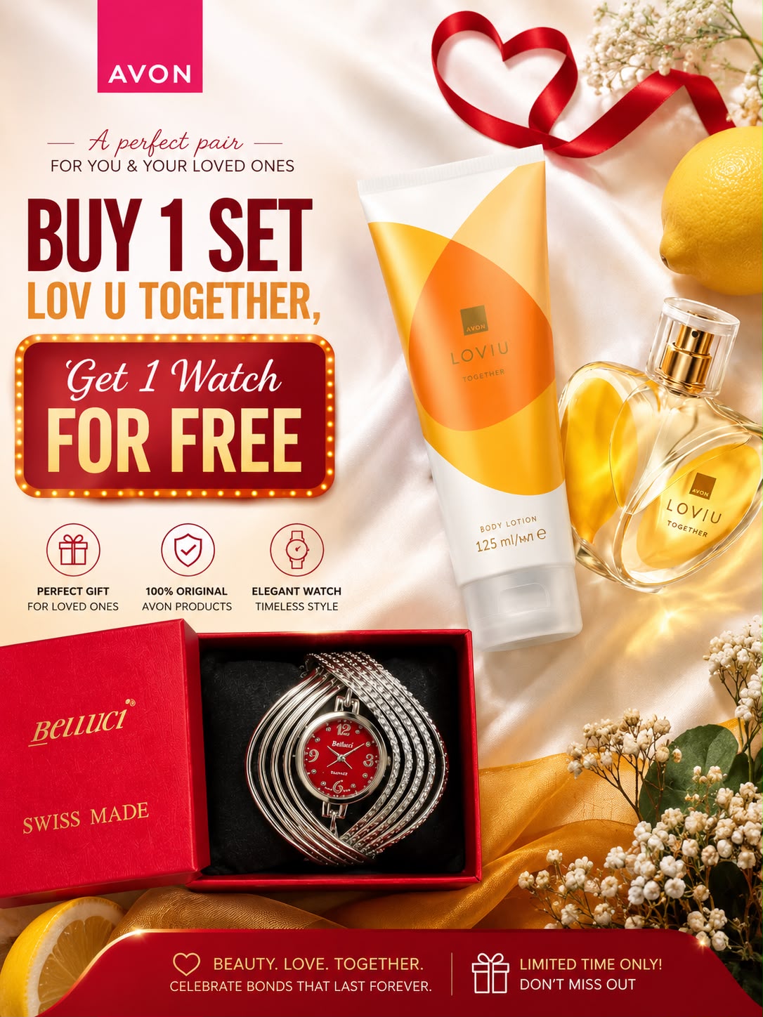 Avon Loviu Together Gift Set with free Belluci watch - Buy 1 Get 1 Free promo