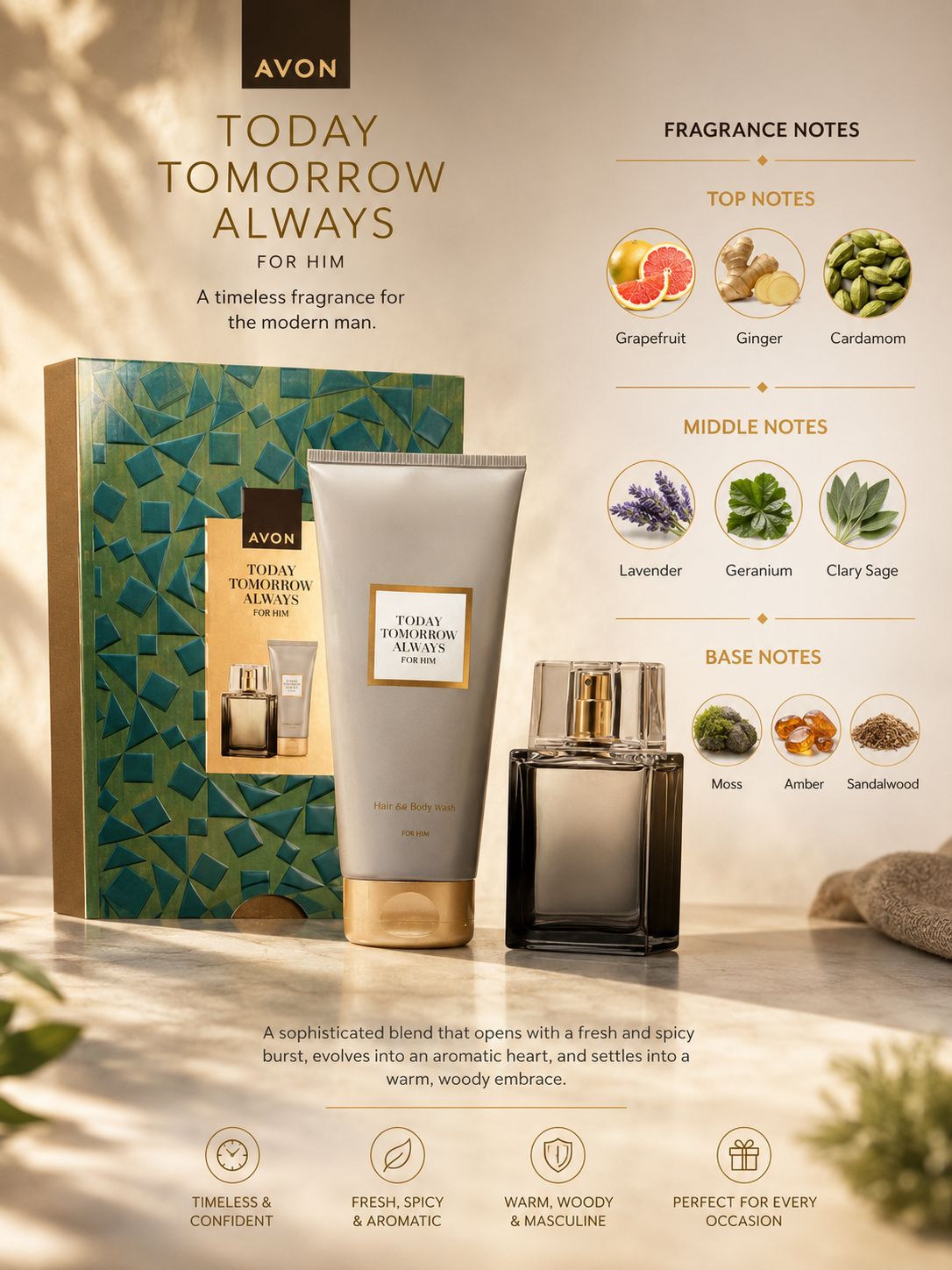 Avon Today Tomorrow Always Gift Set for Him – Eau de Toilette 75ml + Shower Gel - Timavie