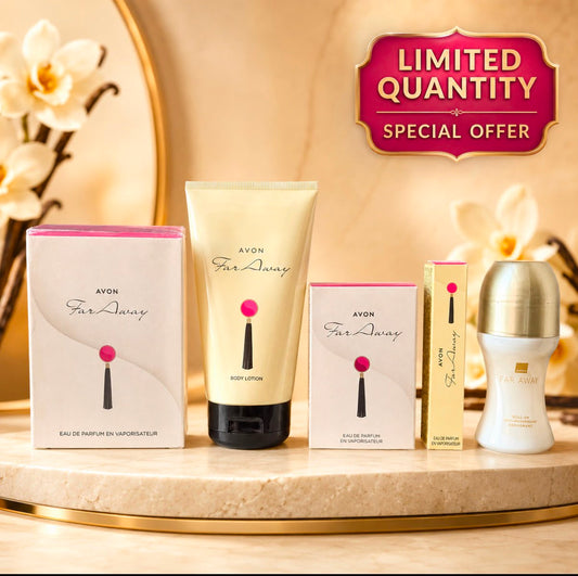 Avon Far Away Eau de Parfum collection – EDP 50ml, 30ml, 10ml, Body Lotion 150ml and Roll-On