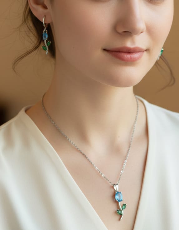 Rose Flower Necklace and Earrings Set - Timavie
