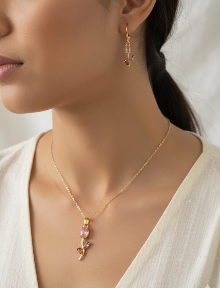 Rose Flower Necklace and Earrings Set - Timavie