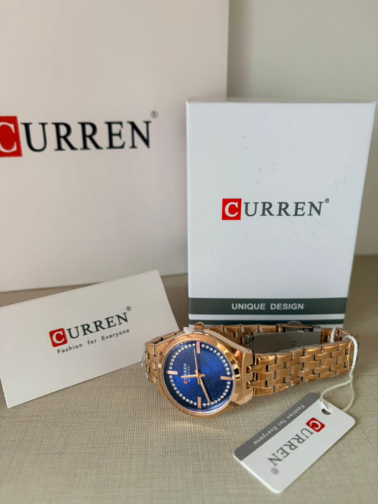 Curren Women's Watch – Gold Dial Full Gold Bracelet with Crystal Markers - Timavie