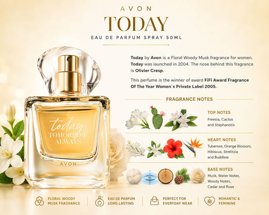 Avon Today Eau de Parfum 50ml – Fresh Floral Fragrance for Women - Timavie