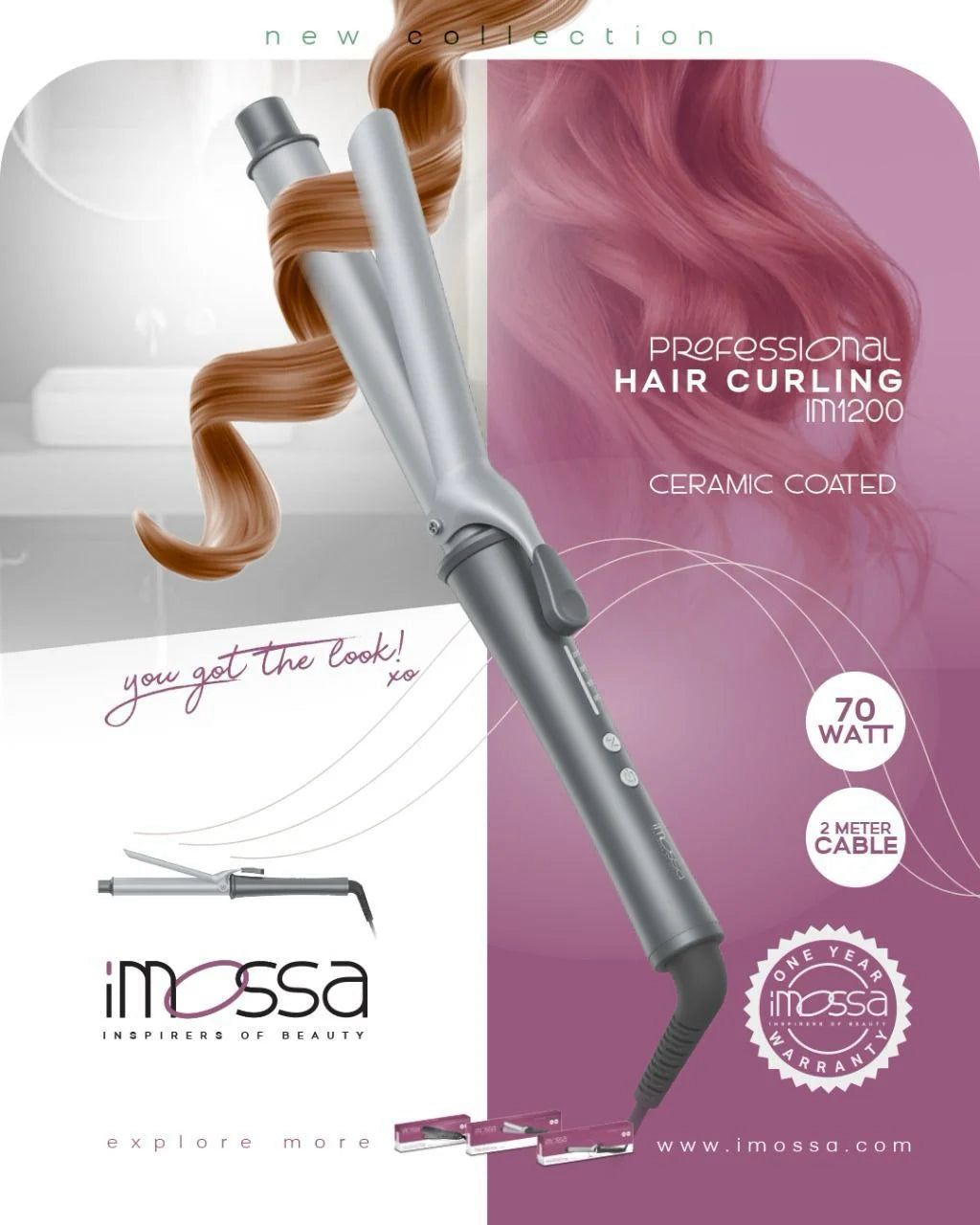 iMossa IM1210 Professional Ceramic Curling Iron – 60W Salon - Quality Curls - Timavie