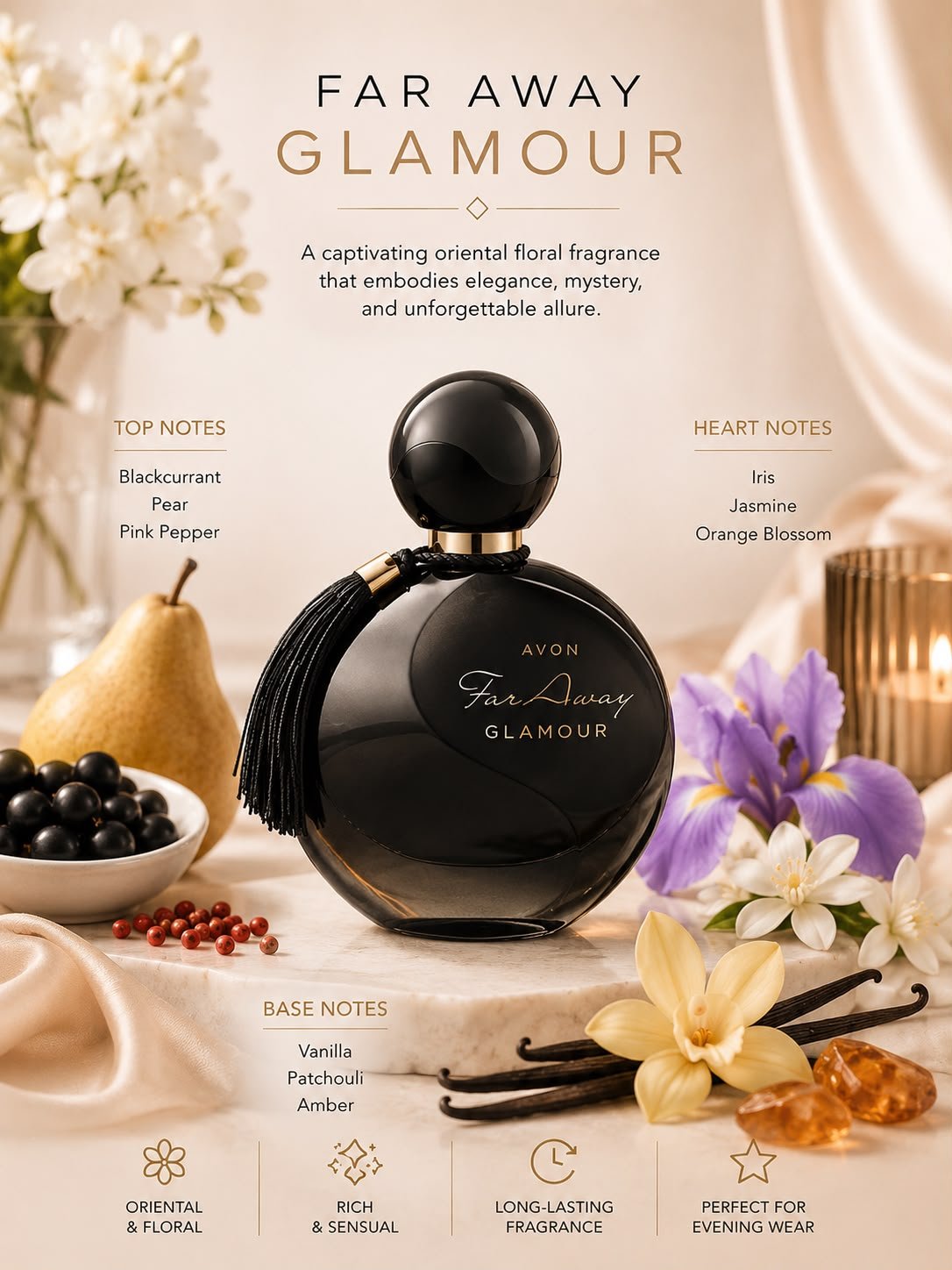 Avon Far Away Glamour – Limited Offer | EDP + Body Lotion + Free Gold Jewelry Set - Timavie