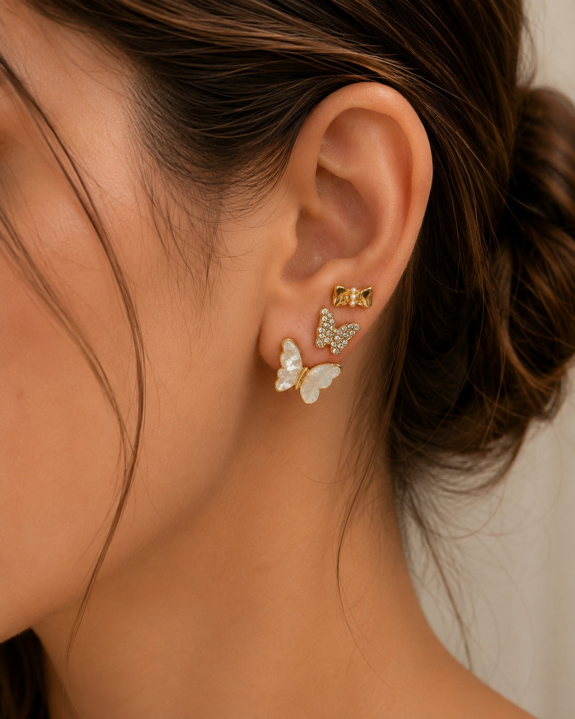 Gold Crystal Pavé Butterfly & Pearl Drop Earring – Dangle Stud
