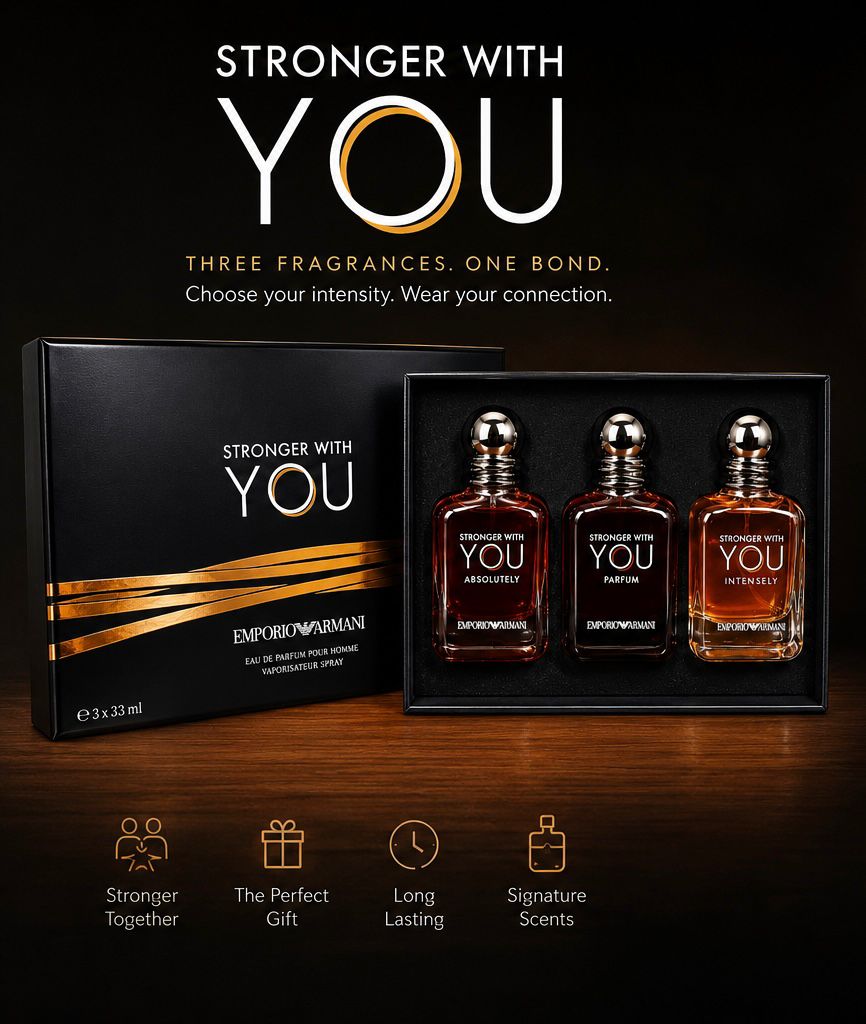 Emporio Armani Stronger With You Gift Set – 3 fragrances in luxury black box