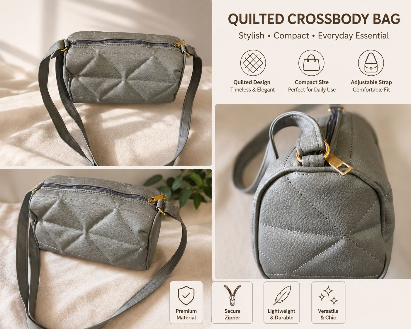 Quilted Crossbody Bag – Stylish, Compact, Adjustable Strap, Premium Material – Free Gift with Purchase