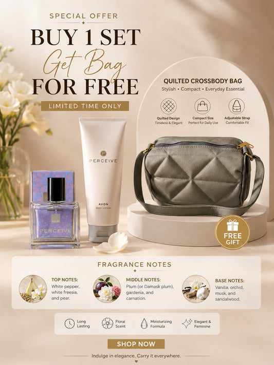 Avon Perceive Gift Set with Free Quilted Crossbody Bag – Buy 1 Set Get 1 Free Special Offer