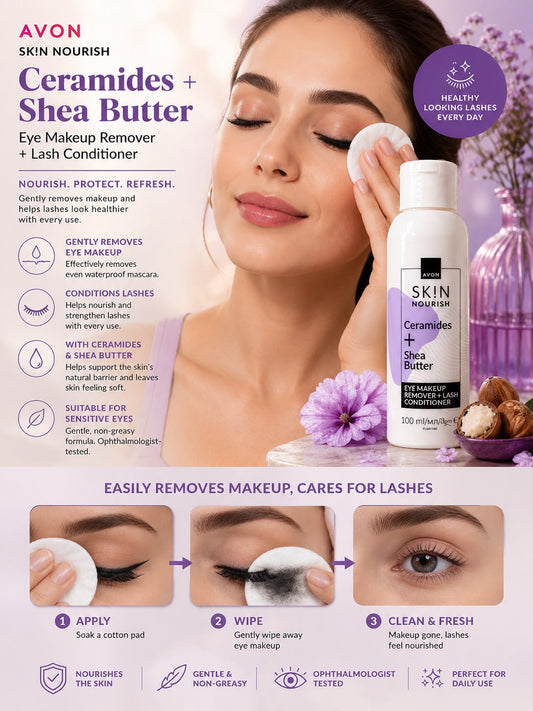 Avon Skin Nourish Ceramides + Shea Butter Eye Makeup Remover & Lash Conditioner 100ml