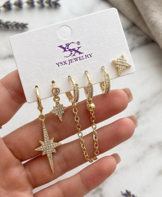 Gold Charm Hoop Earring Set – 6 Pieces | Mix & Match Styles