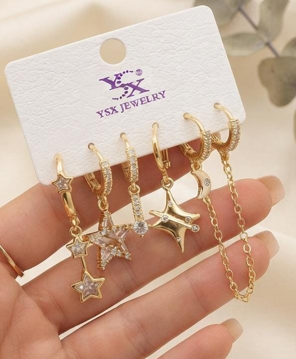 Gold Charm Hoop Earring Set – 6 Pieces | Mix & Match Styles
