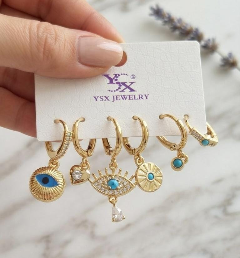 Gold Charm Hoop Earring Set – 6 Pieces | Mix & Match Styles
