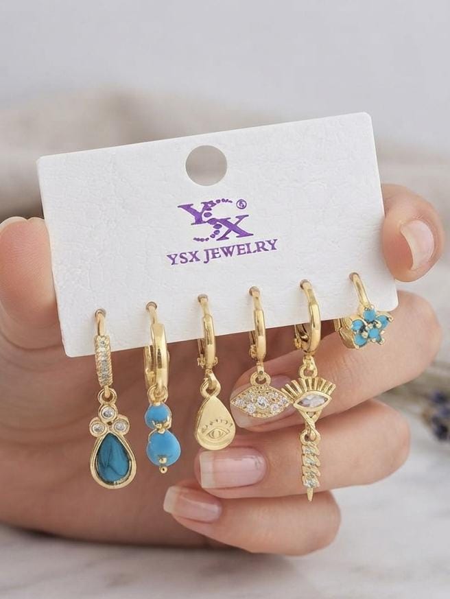 Gold Charm Hoop Earring Set – 6 Pieces | Mix & Match Styles