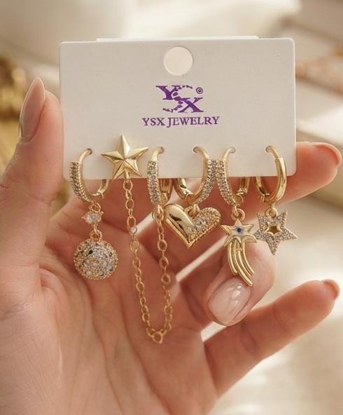 Gold Charm Hoop Earring Set – 6 Pieces | Mix & Match Styles
