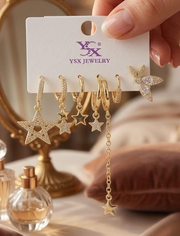 Gold Charm Hoop Earring Set – 6 Pieces | Mix & Match Styles