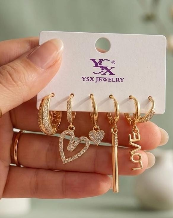 Gold Charm Hoop Earring Set – 6 Pieces | Mix & Match Styles