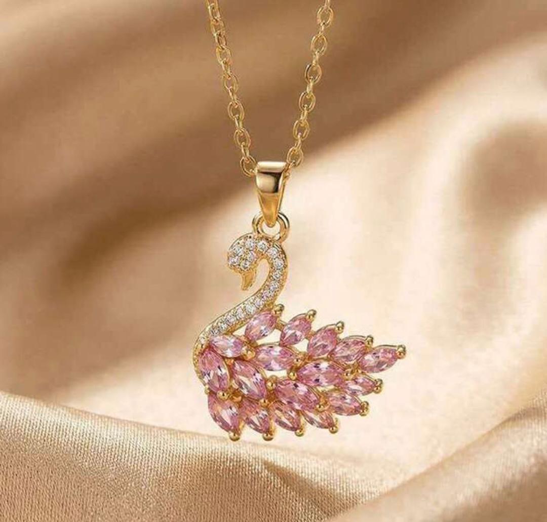 Crystal Swan Pendant Necklace – Marquise Stone Gold Chain