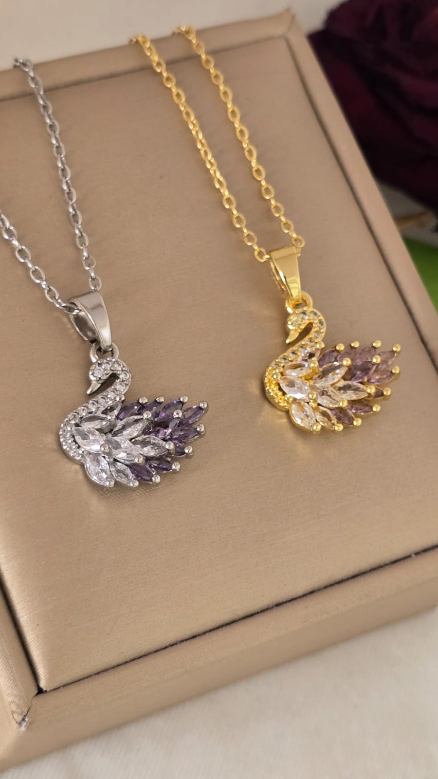 Crystal Swan Pendant Necklace – Marquise Stone Gold Chain