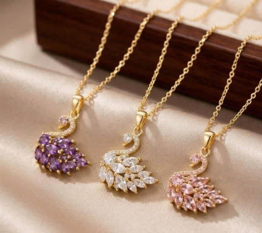 Crystal Swan Pendant Necklace – Marquise Stone Gold Chain