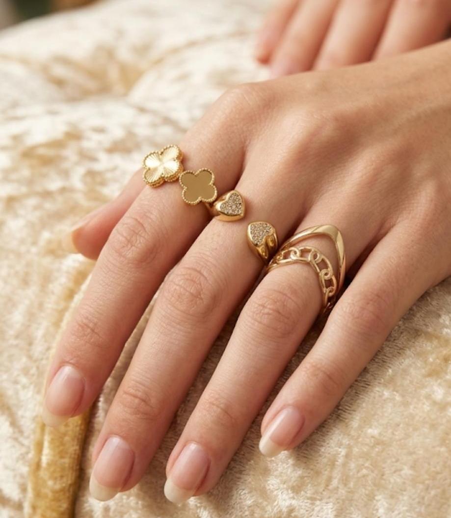 Brazilian Gold Crystal Bypass Open Ring – Adjustable Statement Ring