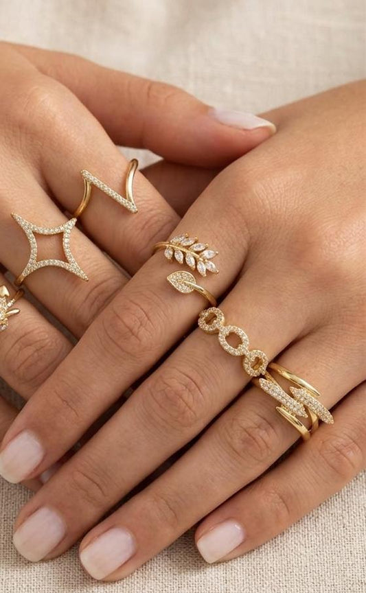 Brazilian Gold Crystal Bypass Open Ring – Adjustable Statement Ring