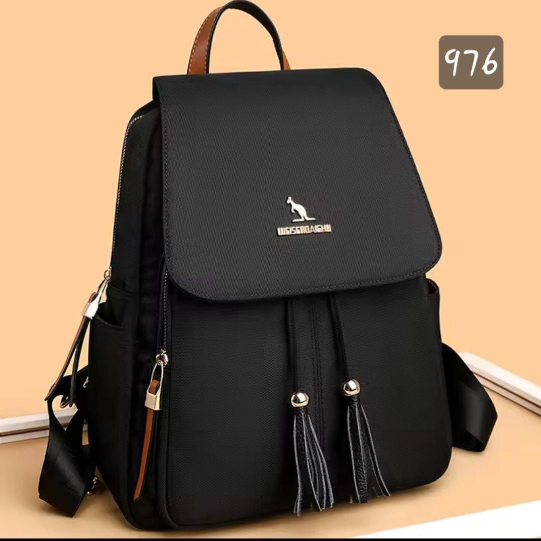 Women's Black Tassel Backpack – Stylish Anti-Theft Design