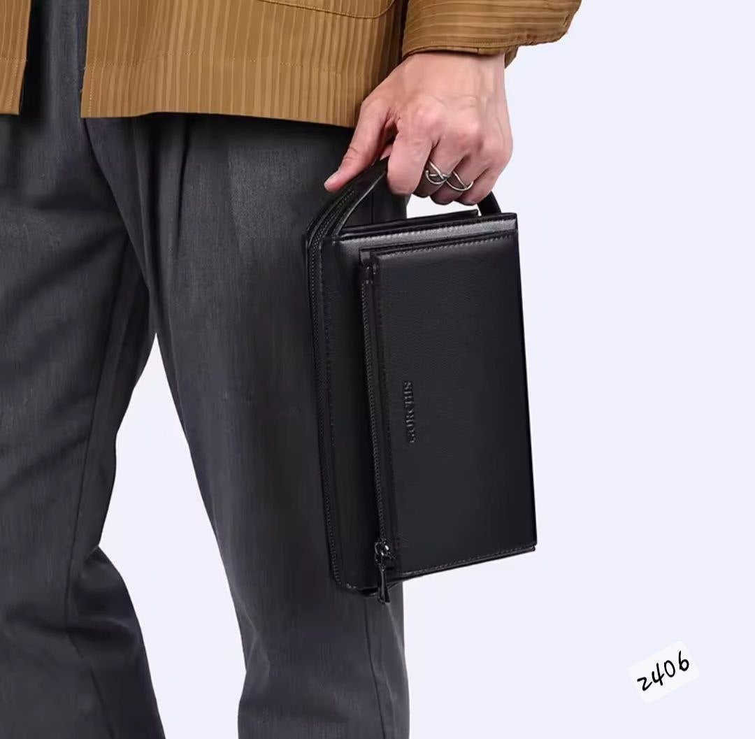 Gorchis Men's Leather Clutch Bag – Multi-Compartment Wristlet | Code 2406