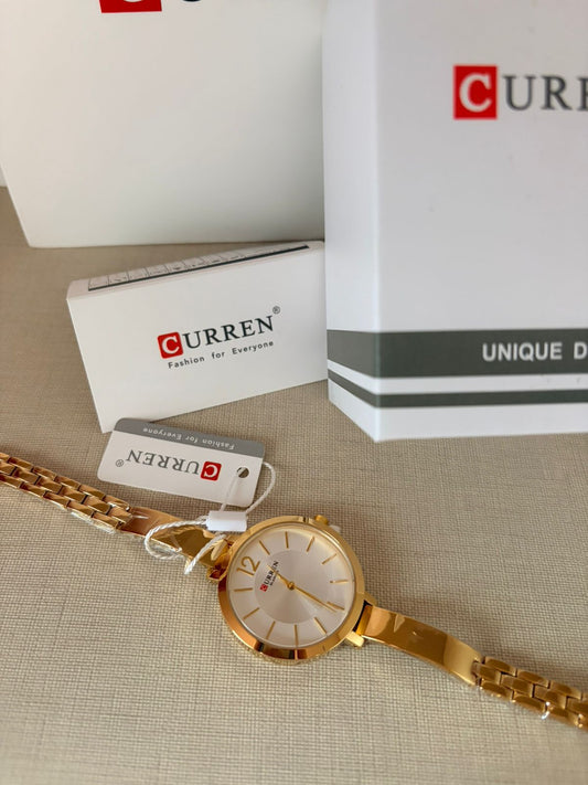 Curren Women's Watch – Blue Dial Rose Gold Bracelet with Crystal Bezel - Timavie
