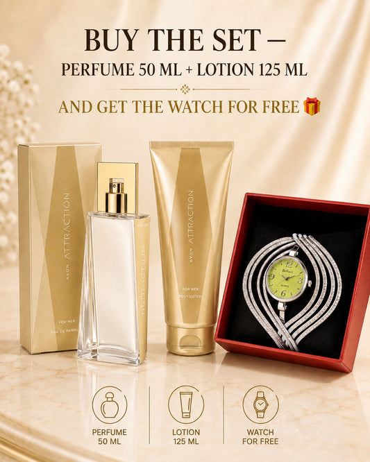 Avon Attraction For Her Set – Buy Perfume 50ml + Lotion 125ml Get Watch Free