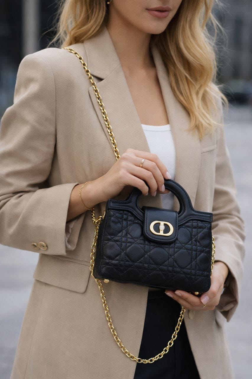 Dior Style Quilted Mini Handbag with Chain Strap - Timavie