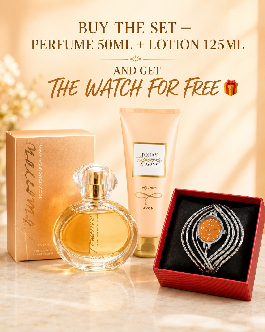 Avon Today Tomorrow Always Set – Buy EDP 50ml + Body Lotion 125ml Get Beiucci Watch Free